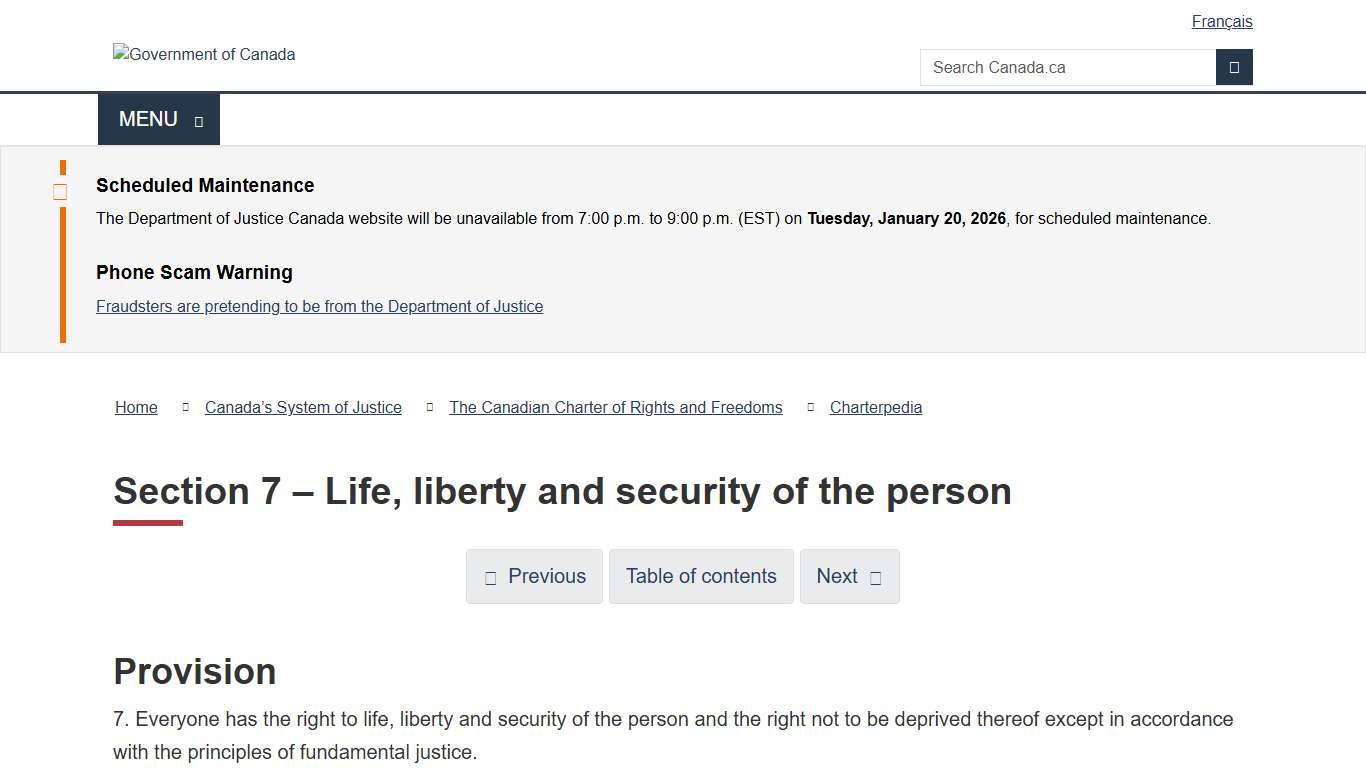 Charterpedia - Section 7 – Life, liberty and security of the person